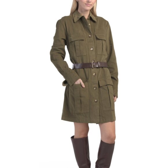 NEW HYFVE Button Down Mini Utility Dress in olive for women 825 2m1 - Picture 1 of 3